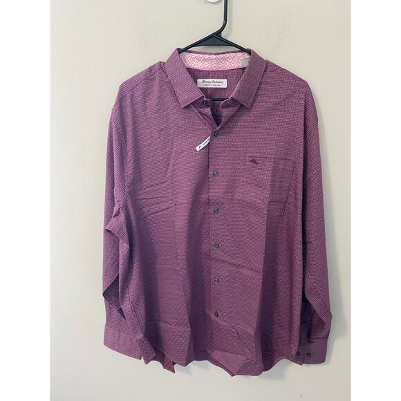 New Tommy Bahama Stretch Ventura Isles Button Down, Grape Wine Size Large - Picture 1 of 3